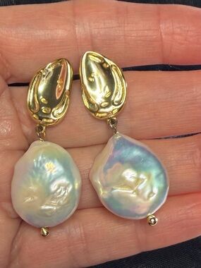 Gold-Tone Iridescent Pearl Drop Earrings